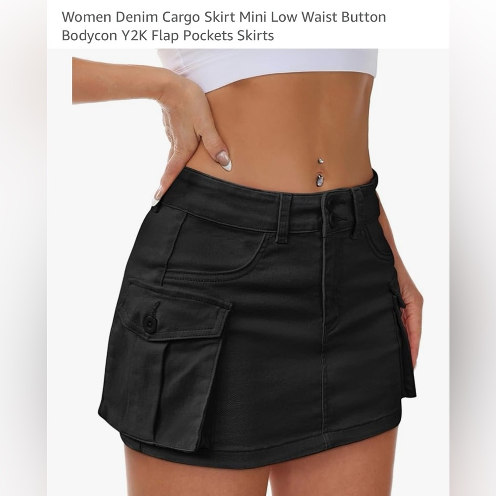 Mancreda Black Denim Cargo Mini Skirt with Flap Pockets NWT Xs
